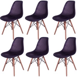 Kit 6 Cadeiras Charles Eames Eifell Furadinha Cor: Preta