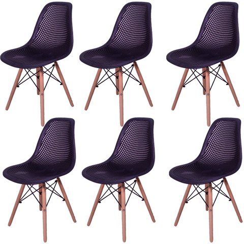 Kit 6 Cadeiras Charles Eames Eifell Furadinha Cor: Preta