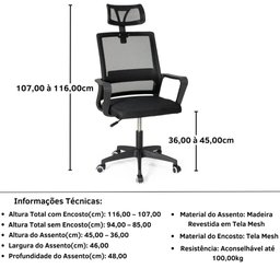 Cadeira de Escritório Giratória Executiva Pro com Regulagem de Altura - 7