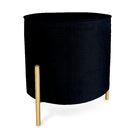 Puff Redondo Decorativo Suede Pé Metal Epóxi Dourado Preto