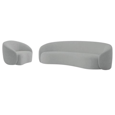 Kit Sofá 3 Lugares 180cm e Poltrona Orgânica Luxo Recepção Amore Bouclé Cinza - Amarena Móveis