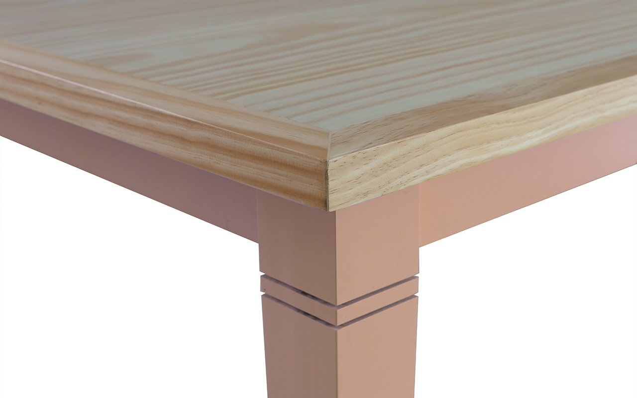 MESA MADEIRA FRISO TAMPO NATURAL PÉS LACA ROSA BEBÊ | MadeiraMadeira