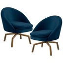 Ver imagem 1 de Kit 2 Poltronas Giratórias Base Madeira Rafa Azul Marinho