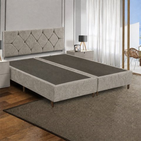 Base para Cama Box Queen Bipartida Cecília Vilajo em Suede Crush Cappuccino – 1,58 x 1,98 m