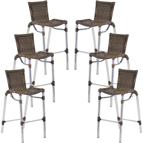 Kit 6 Banquetas Alumínio Fortaleza Alta para Balcão Cozinha Bar Trama Original