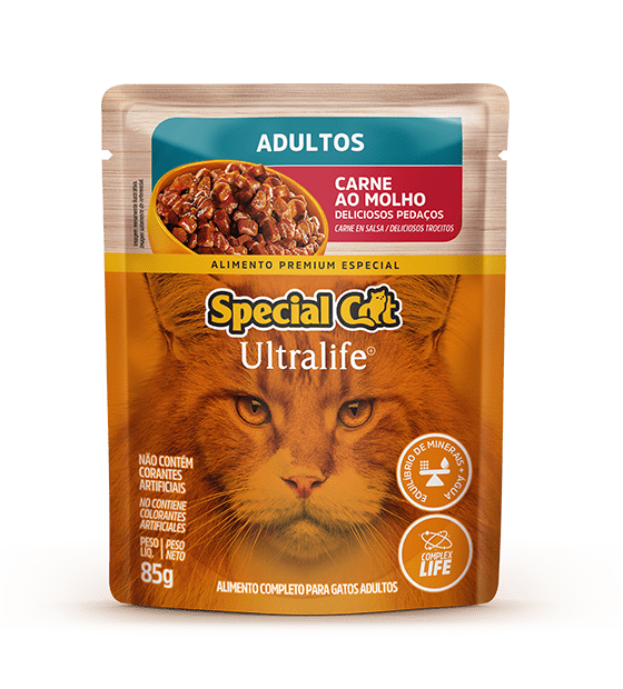 Ração Úmida Special Cat Sachê Carne para Gatos Adultos 85gr Caixa c/ 12 Un. Sache