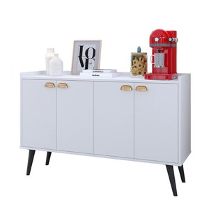 Aparador Buffet Cantinho Café 4 Portas Puxador Concha Prateleira Organizadora Pés Retrô - Branco