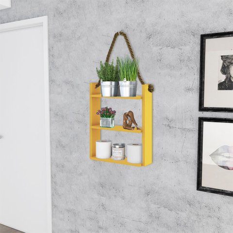 Nicho Prateleira Decorativo Corda 60 Cm Sala Quarto Escritório Banheiro Mdp Amarelo - Clicklar