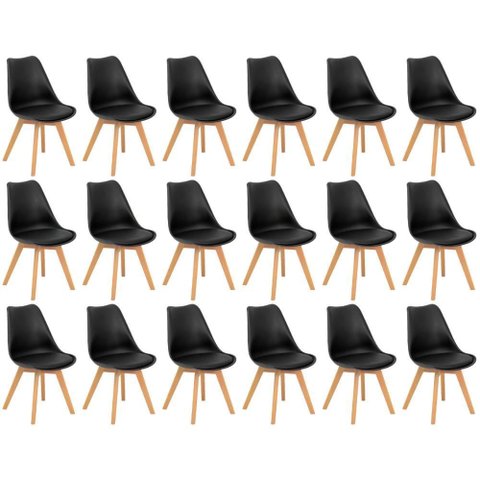 Conjunto 18 Cadeiras de Jantar Eames Wood Leda Design Estofada - Preto