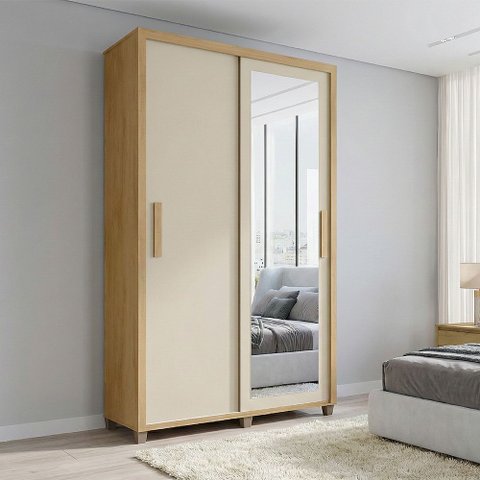 Guarda Roupa Suecia 2 Portas 2 Gavetas com Espelho Cabideiro Organizador Quarto - Cinamomo/off-white