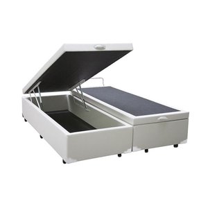 Base Cama Box Baú Bipartido Queen Size Couro Sintético Branco 43x158x198