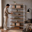 Ver imagem 3 de Estante Multiuso Organizador Livreiro Estilo Industrial 180x130 Branco Imbuia