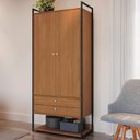 Ver imagem 7 de Armário Alto Closet Fechado 2 Portas 2 Gavetas e Prateleira MDF e Aço Canela/Preto Fosco