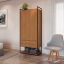 Ver imagem 1 de Armário Alto Closet Fechado 2 Portas 2 Gavetas e Prateleira MDF e Aço Canela/Preto Fosco
