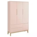 Ver imagem 5 de Jogo de Quarto Classic Guarda Roupa 3 Portas e Cômoda Rosa Fosco com Pés Madeira Natural - Reller