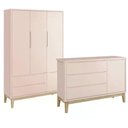 Ver imagem 1 de Jogo de Quarto Classic Guarda Roupa 3 Portas e Cômoda Rosa Fosco com Pés Madeira Natural - Reller