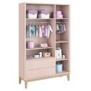 Ver imagem 4 de Jogo de Quarto Classic Guarda Roupa 3 Portas e Cômoda Rosa Fosco com Pés Madeira Natural - Reller