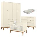 Ver imagem 1 de Quarto de Bebe Unique 4 Portas com Cômoda 6 Gavetas Off White Eco Wood e Colchão Gazin - Matic