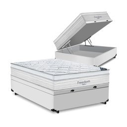 Cama Box Com Baú Casal + Colchão De Molas Ensacadas - Ortobom - Freedom 138x188x74cm Branco - 1