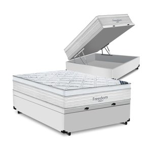 Cama Box Com Baú Casal + Colchão De Molas Ensacadas - Ortobom - Freedom 138x188x74cm Branco