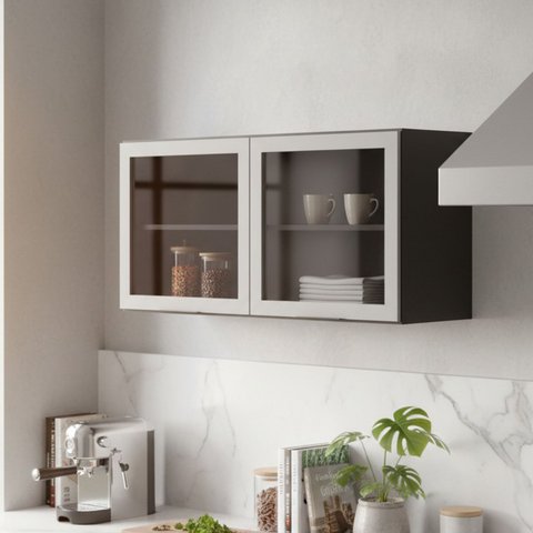 Armário Aéreo 2 Portas de Vidro 120cm Etna Poliman Móveis