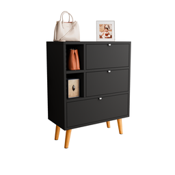 Sapateira Classic com 2 Portas 1 Gaveta 2 Nichos e Pés Palitos - Jm3 Móveis:preto - 1
