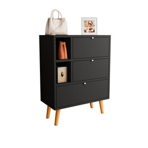 Sapateira Classic com 2 Portas 1 Gaveta 2 Nichos e Pés Palitos - Jm3 Móveis:preto