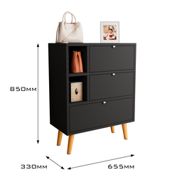 Sapateira Classic com 2 Portas 1 Gaveta 2 Nichos e Pés Palitos - Jm3 Móveis:preto - 2