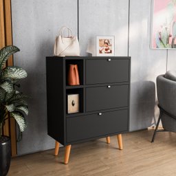 Sapateira Classic com 2 Portas 1 Gaveta 2 Nichos e Pés Palitos - Jm3 Móveis:preto - 3
