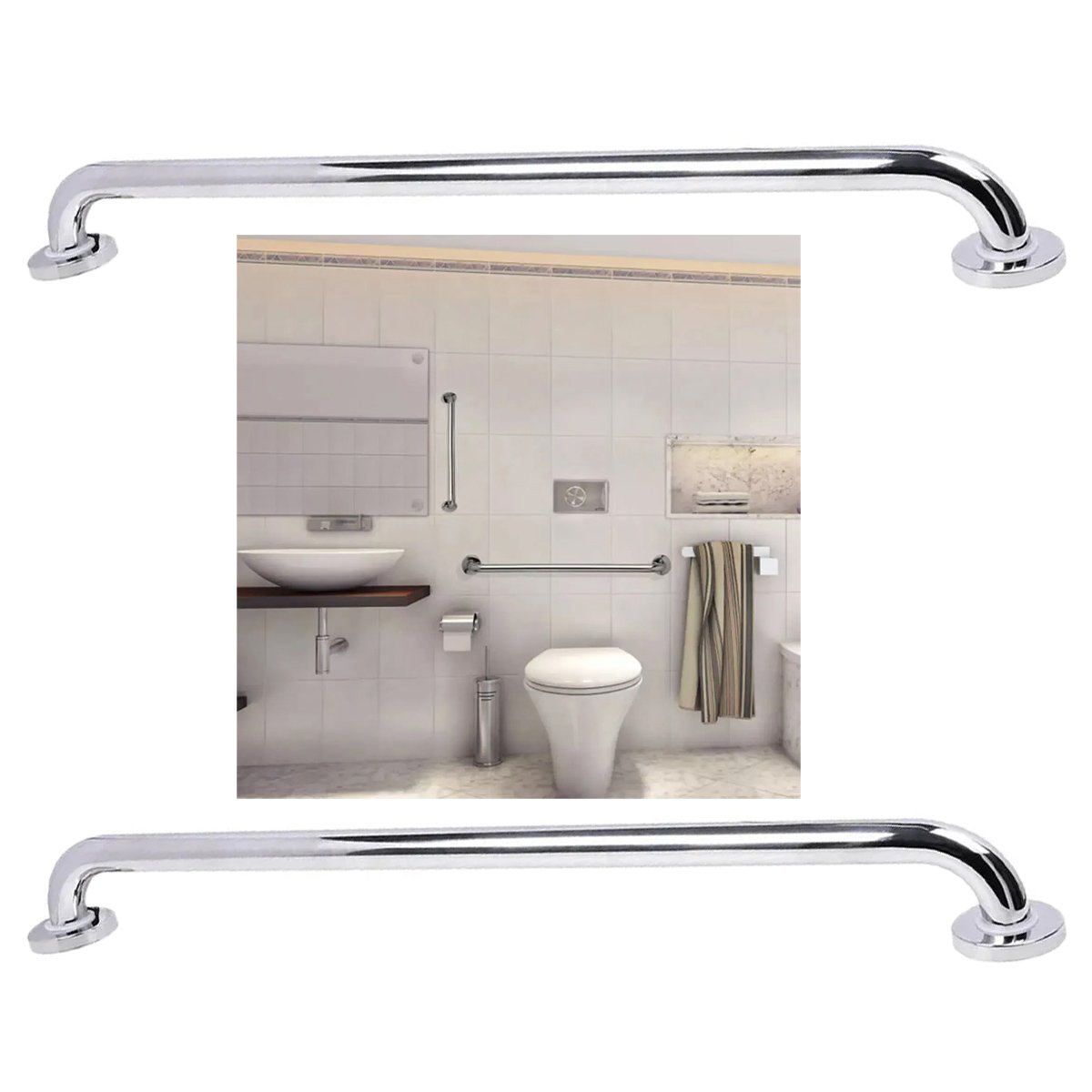 Barra Alça Apoio 60 Cm Inox Suporte Anti Queda Kit 2 Uni Acessibilidade Gestante Idoso Pcd Box Banhe