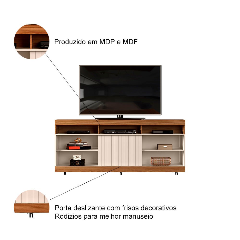 Rack Bancada Para TV Até 60 Polegadas Lev 1 Porta Deslizante DJ Móveis - 3