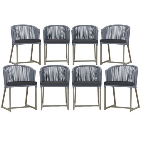 8 Cadeiras de Jantar Área Noronha em Alumínio com Pintura Fendi Corda Náutica Estofado 11 Trama Orig