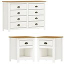Ver imagem 1 de Comoda 8 Gav e 02 Mesas de Cabeceira Madeira Maciça Branco Freijo Milani Store