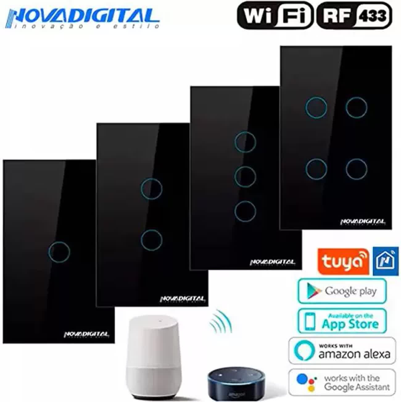 Interruptor Inteligente Wi-fi 4 Botoes Touch Preto - 4