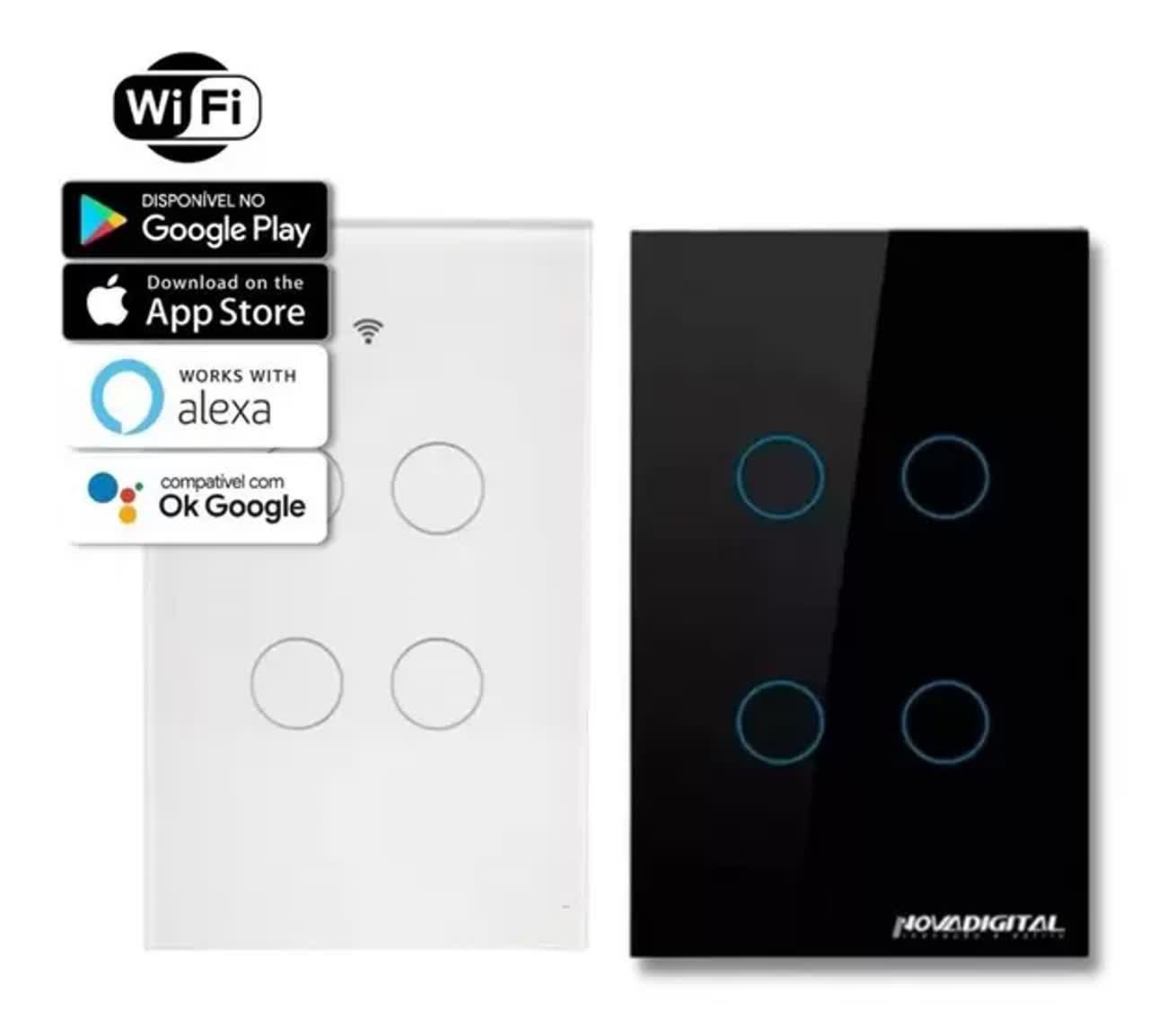 Interruptor Inteligente Wi-fi 4 Botoes Touch Preto - 2