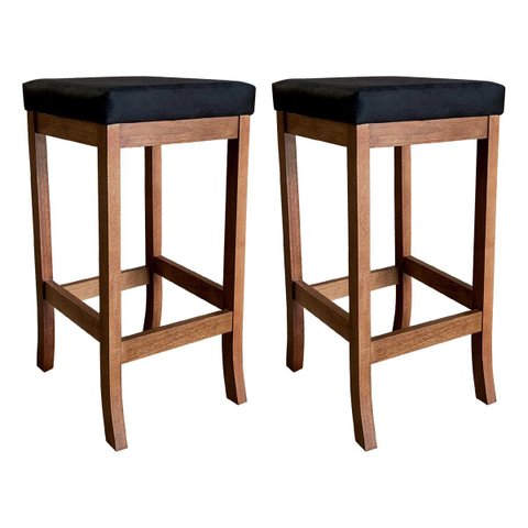 Kit 2 Banquetas Altas para Cozinha Barcelona 74 cm Madeira Maciça Suede Preto CCS