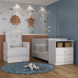 Berço Cômoda com Colchão Incluso e Poltrona de Amamentação Meu Bebê Multimóveis MP4096 - 1