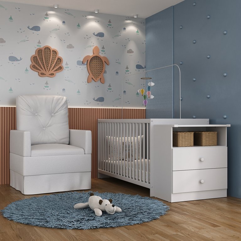 Berço Cômoda com Colchão Incluso e Poltrona de Amamentação Meu Bebê Multimóveis MP4096