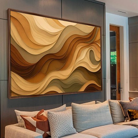 Quadro Abstrato Ondas de Terra Movimento em Tons Naturais