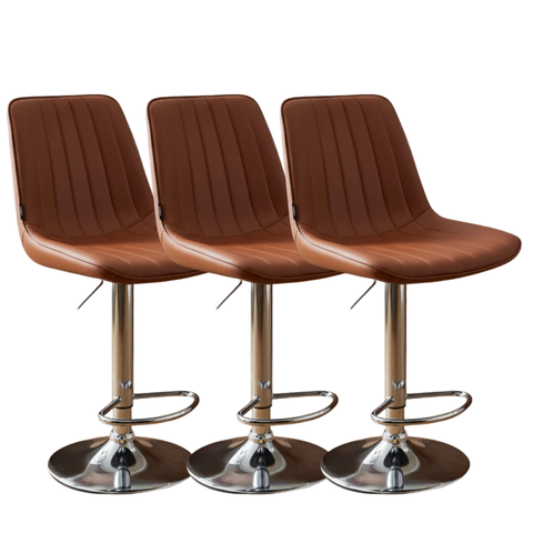 Kit 3 Banqueta Bar Concha Ajustável em Couro Ecológico Design Moderno Base Cromada Marrom
