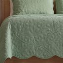 Ver imagem 3 de Kit Cobre Leito Vintage Casal Percal 300 Fios Colcha Matelassê Floral Alto Relevo 3 Peças Verde Oliv