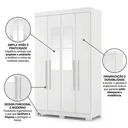 Ver imagem 4 de Guarda-Roupa Solteiro 4 Portas, 2 Gavetas, Pés e Espelho Noronha Branco