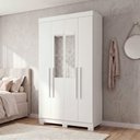 Ver imagem 1 de Guarda-Roupa Solteiro 4 Portas, 2 Gavetas, Pés e Espelho Noronha Branco