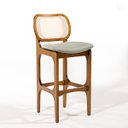 Ver imagem 1 de Banqueta Alta para Cozinha Decor Encosto Rattan Madeira Imbuia Linho Verde L84 Rmi