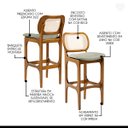 Ver imagem 3 de Banqueta Alta para Cozinha Decor Encosto Rattan Madeira Imbuia Linho Verde L84 Rmi