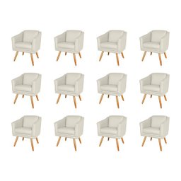 Kit 12 Poltronas Decorativa Valentina Sala Recepção Escritório Corino Bege Nude - 1