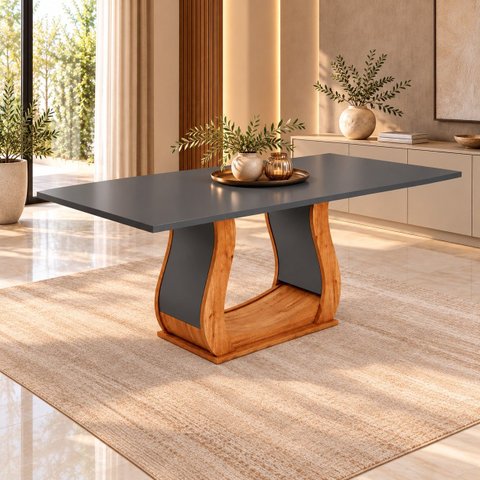 Mesa de Jantar 6 Lugares Retangular Tampo de MDP Buenos Aires Cinza/Mel