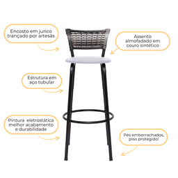 Kit 3 Banquetas Alta para Cozinha Junco Degradê Bancada Bistrô Balcão Ilhas Área Gourmet Piscina - 4