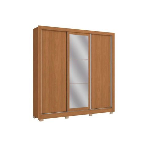 Guarda Roupa Casal 3 Portas de Correr (1 C/ Espelho) e 2 Gavetas C/ Pés Cb01m570 Flex Canela/canela