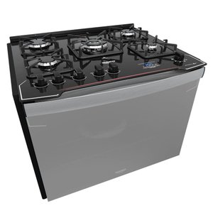 Fogão de Embutir 5 Bocas Preto com Frente Espelhada e Timer Digital Dako Diplomata Grill Style